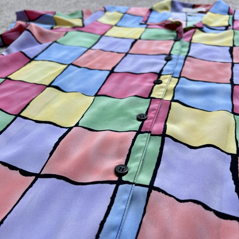 Notations Woman Color Block Shirt 1X – Retro Geometric Print Button Up Blouse - Picture 7 of 9